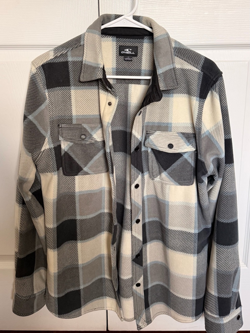 O'Neill Gray, Cream & Light Blue Plaid Shirt Jacket
